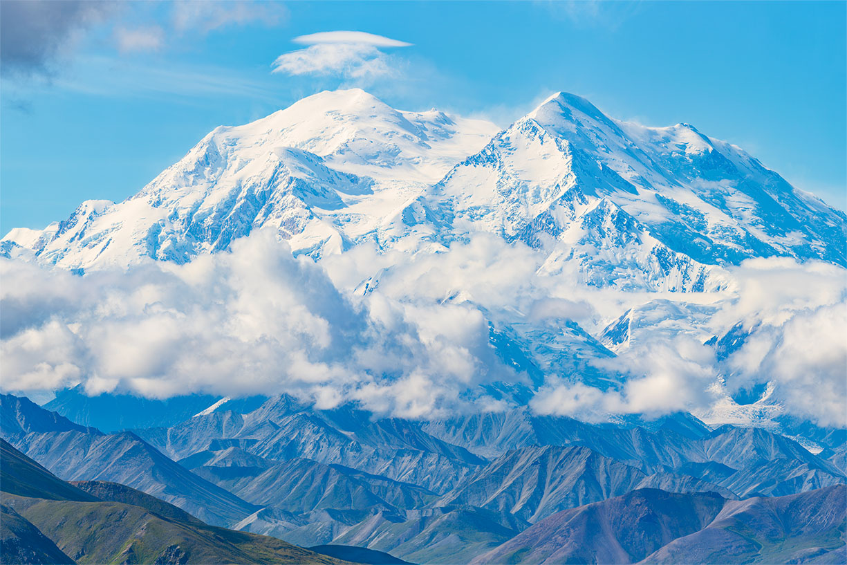 Detailed view of glaciers and ice fields on Denali in Denali National Park, Alaska
