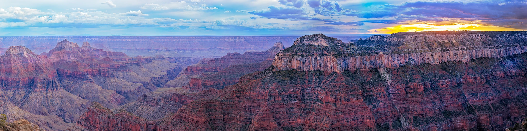 Bright Angel Point sunset panorama, Grand Canyon North Rim, Arizona